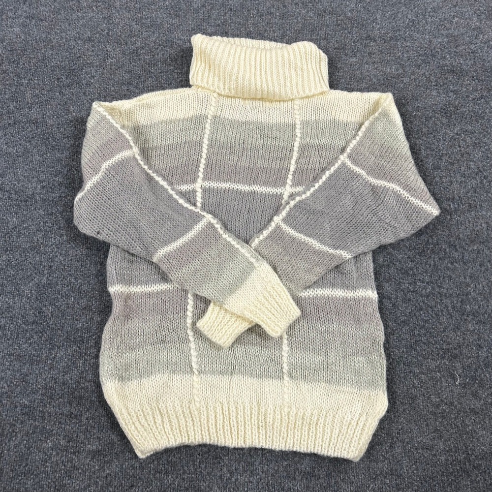 Alicia Sweater Womens Size M Grey Cream Plaid Turtleneck Knit Pullover Vintage